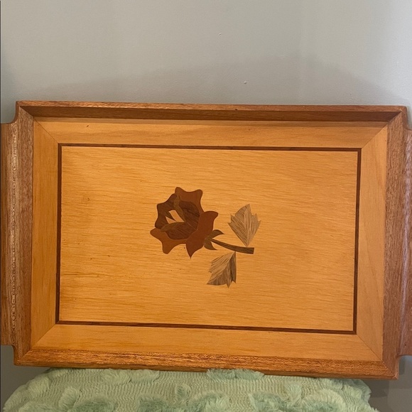 Wooden Tray with Rose Inlay - Picture 1 of 3